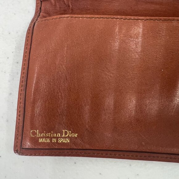 Vtg Christian Dior Herringbone Wallet Clutch Brown Leather Made in Spain - Picture 2 of 14